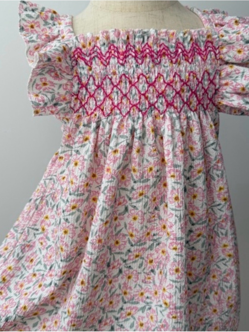 Zara Pink Floral Smocked Dress